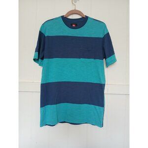 QUIKSILVER Color Block Stripe T Shirt Tee Mens M Blue Beach Surf Skate Retro Vtg